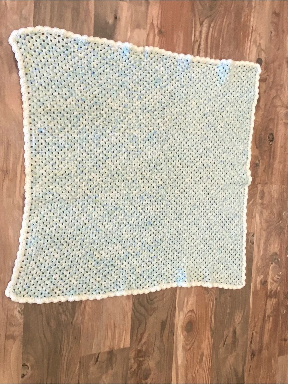 Handmade Chunky Crochet Blanket in Pastel Blue, Green & White baby blanket
